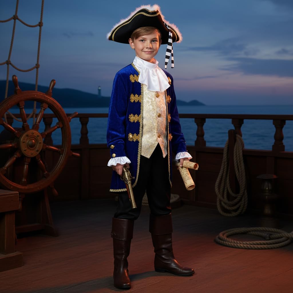 KAIPUTE Colonial Costume for Kids 18th General Captain Pirate for Boys Halloween Cosplay 3-14 Years - Image 3
