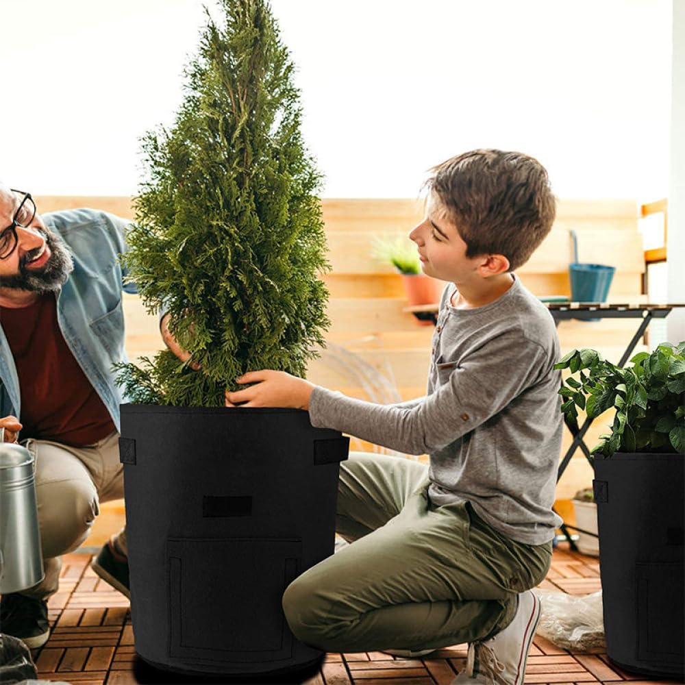 Bolsa de cultivo de fieltro negro de 10 galones, bolsas de cultivo de patatas de 35 cm x 45 cm, maceta transpirable para verduras, tomates y patatas con asas