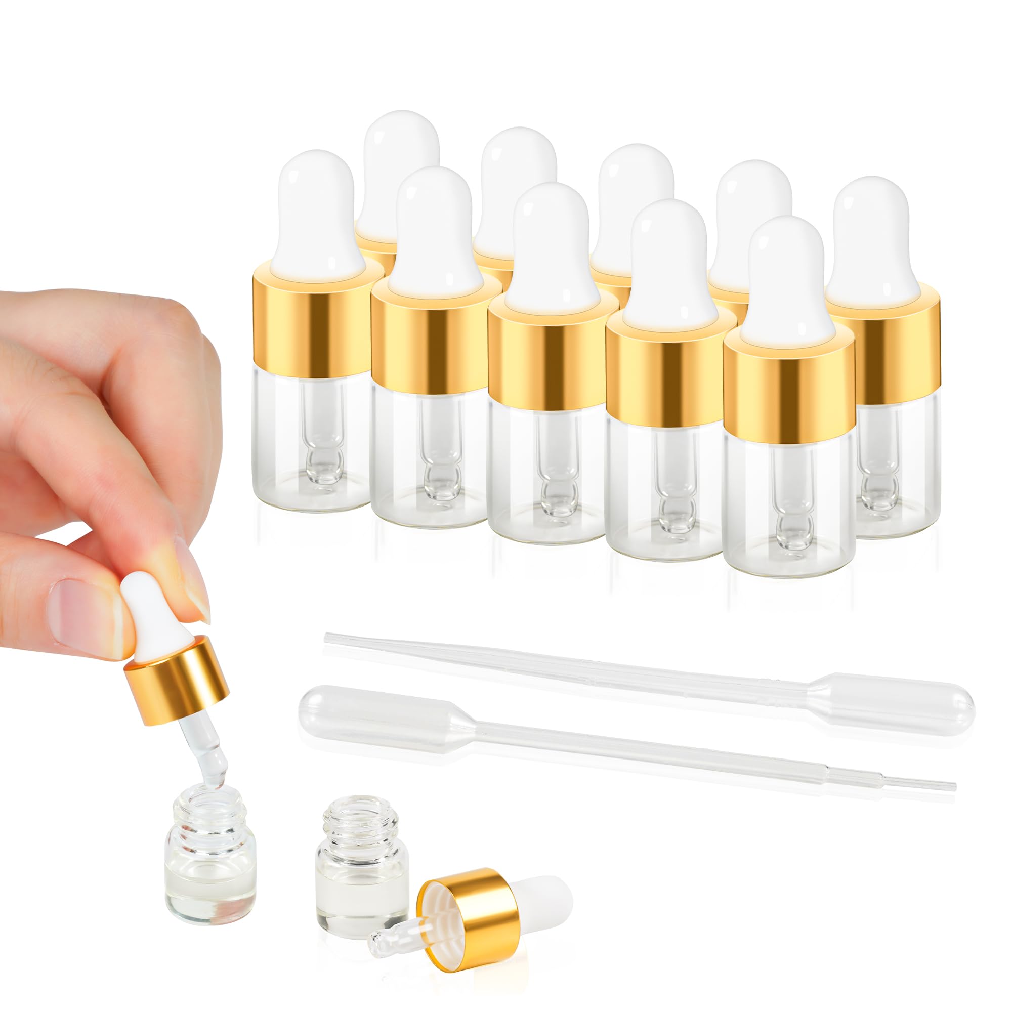 10pcs Mini Glass Dropper Bottle for Essential Oil,2ml Small Clear Sample Dropper Vails with Gold Cap,Perfume Cosmetic Liquid Containers for Traveling-image-40