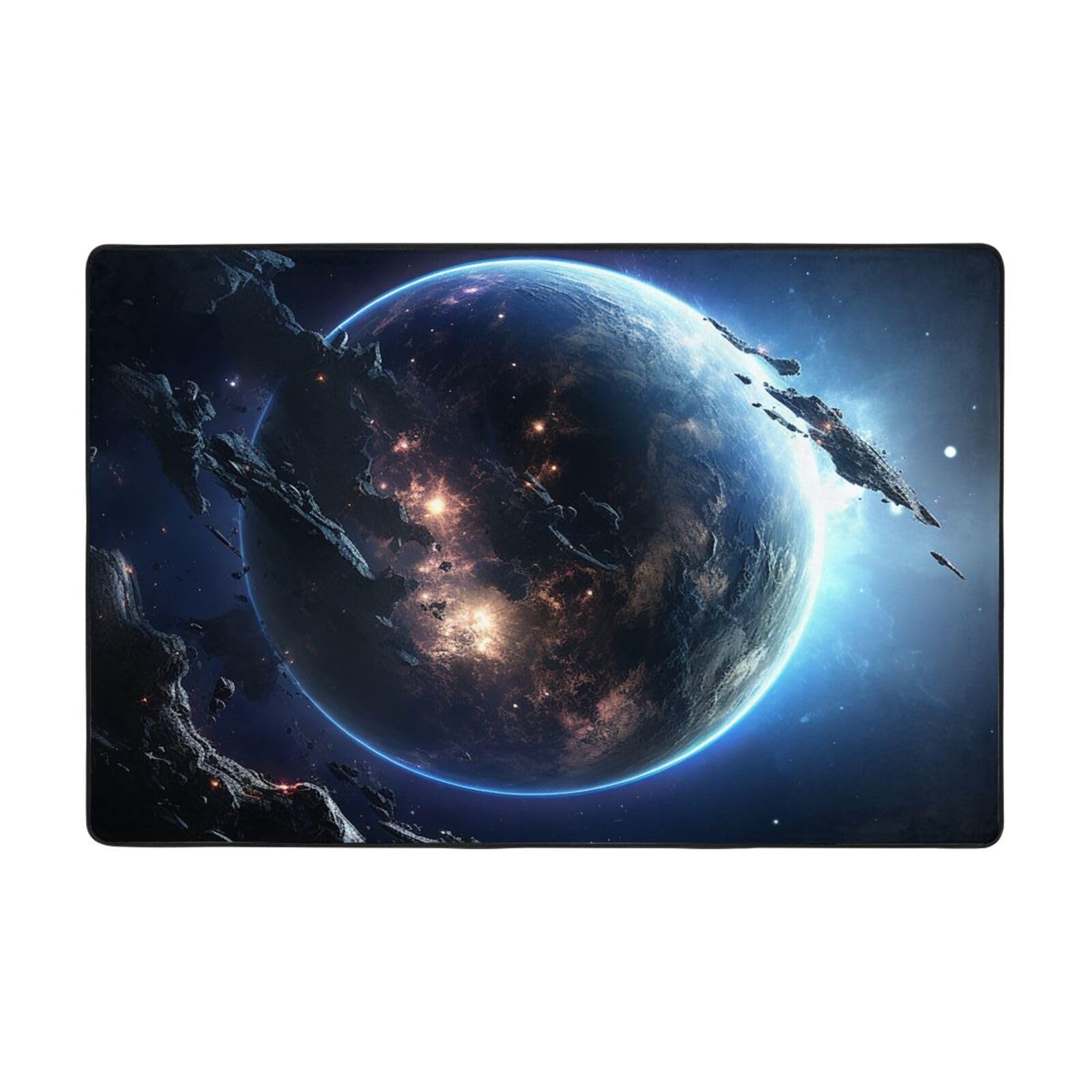 Tapis lavable en peluche courte Terre et lune pour sécuriser le salon