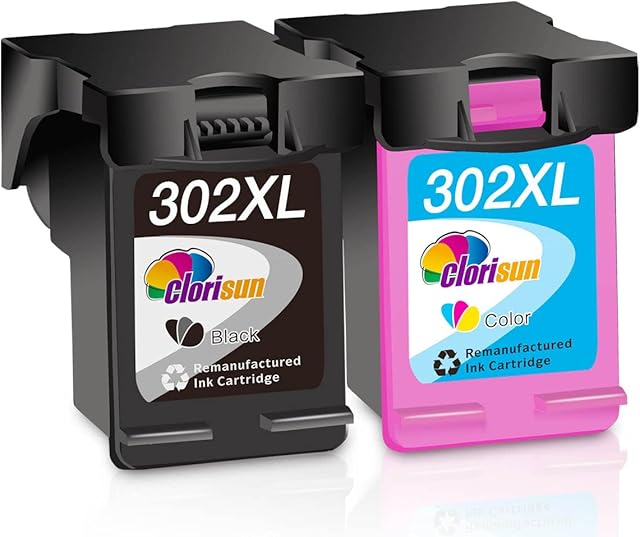 Clorisun 302XL Ink Cartridges for HP 302XL Black and Colour Ink for HP ENVY 4520 4527 4524 4522 Deskjet 3630 2130 2132 3634 2134 1110 Officejet 3835 3831 3830 5230 3833 4658 5220 Printer (2 Pack)