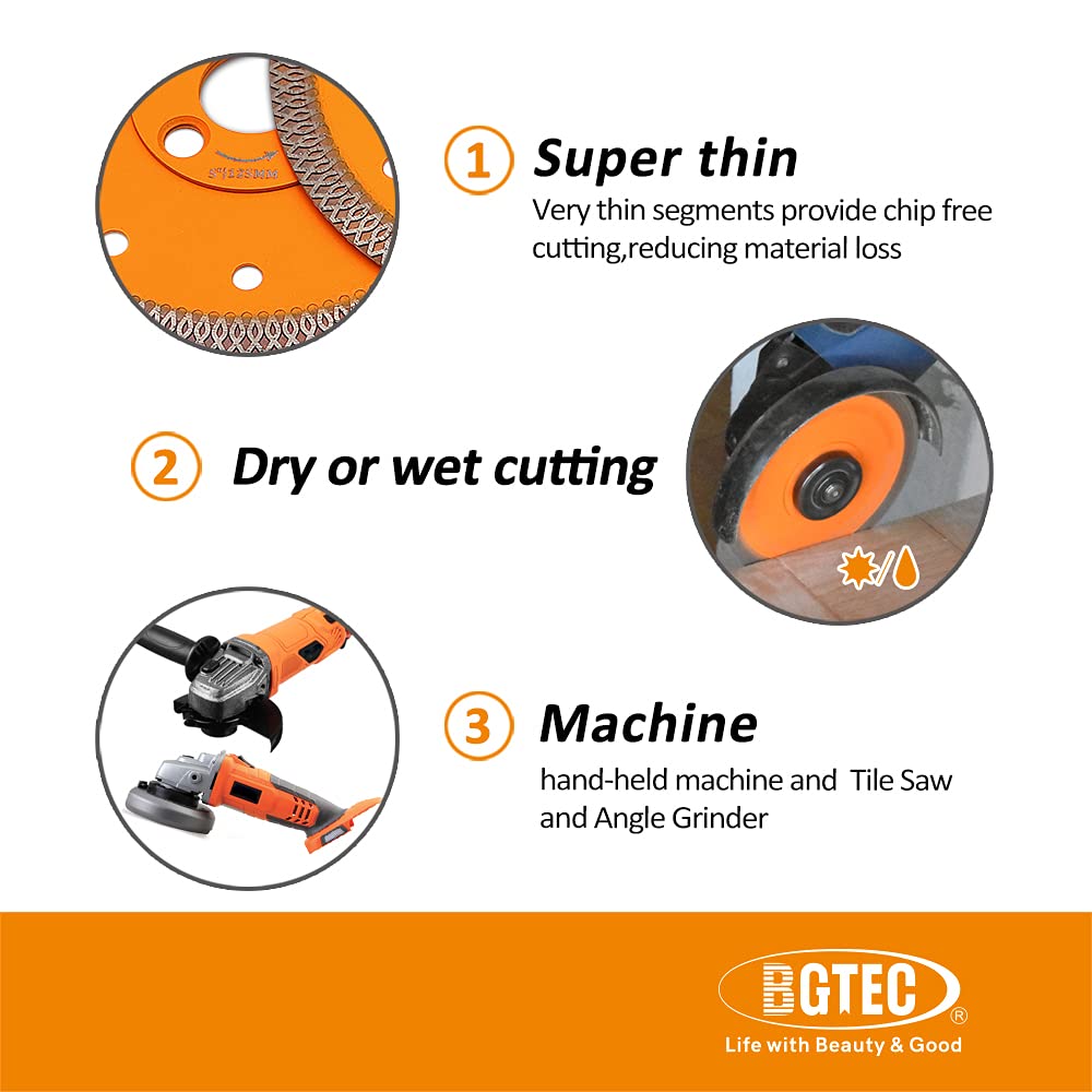BGTEC Disco da Taglio con Lama Diamantata Turbo Mesh 105mm X per Piastrelle in Ceramica Porcellana Marmo 5 Pezzi