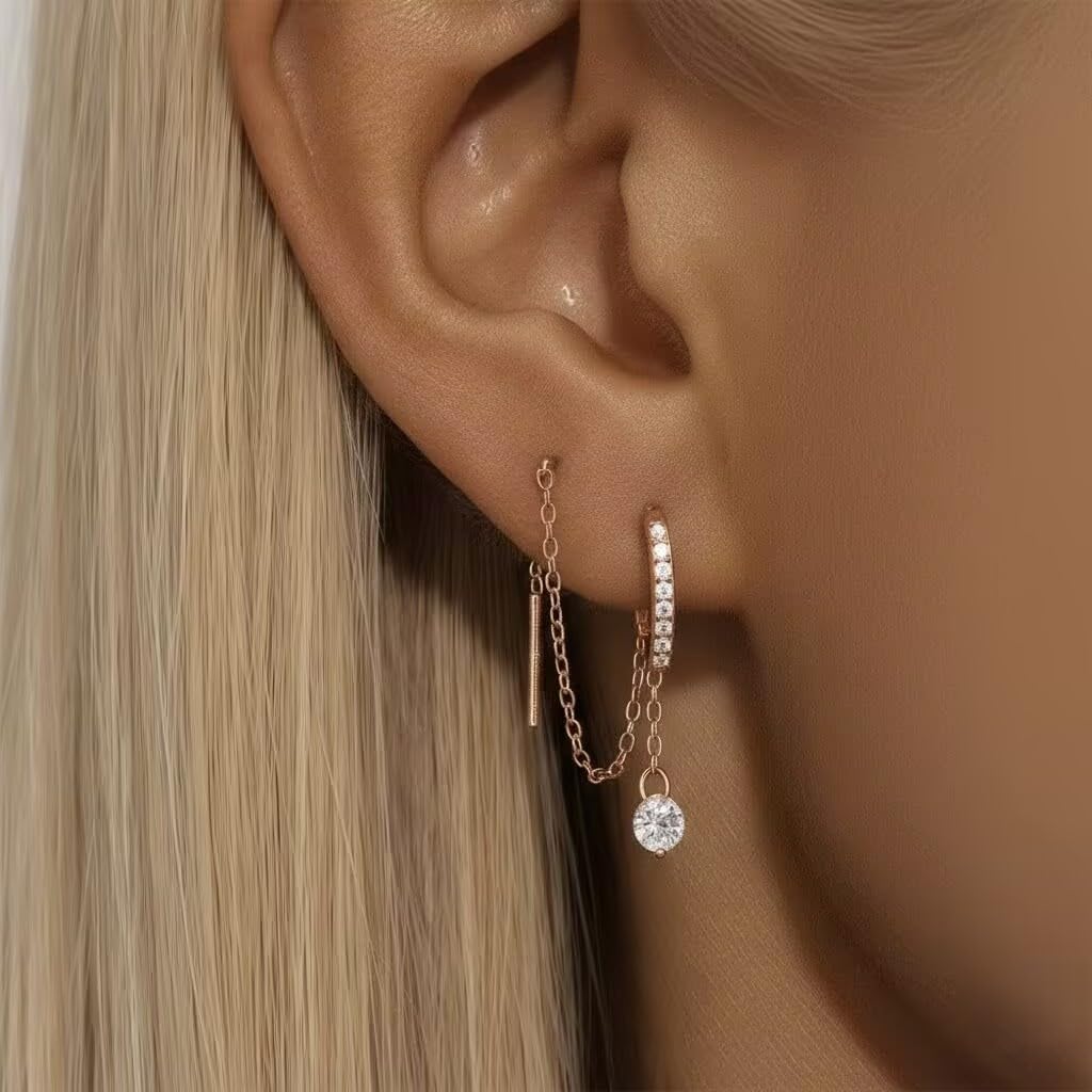 SLUYNZ 925 Sterling Silver CZ Chain Dangle Earrings for Women Teens Threader Drop Earrings Long - Image 3