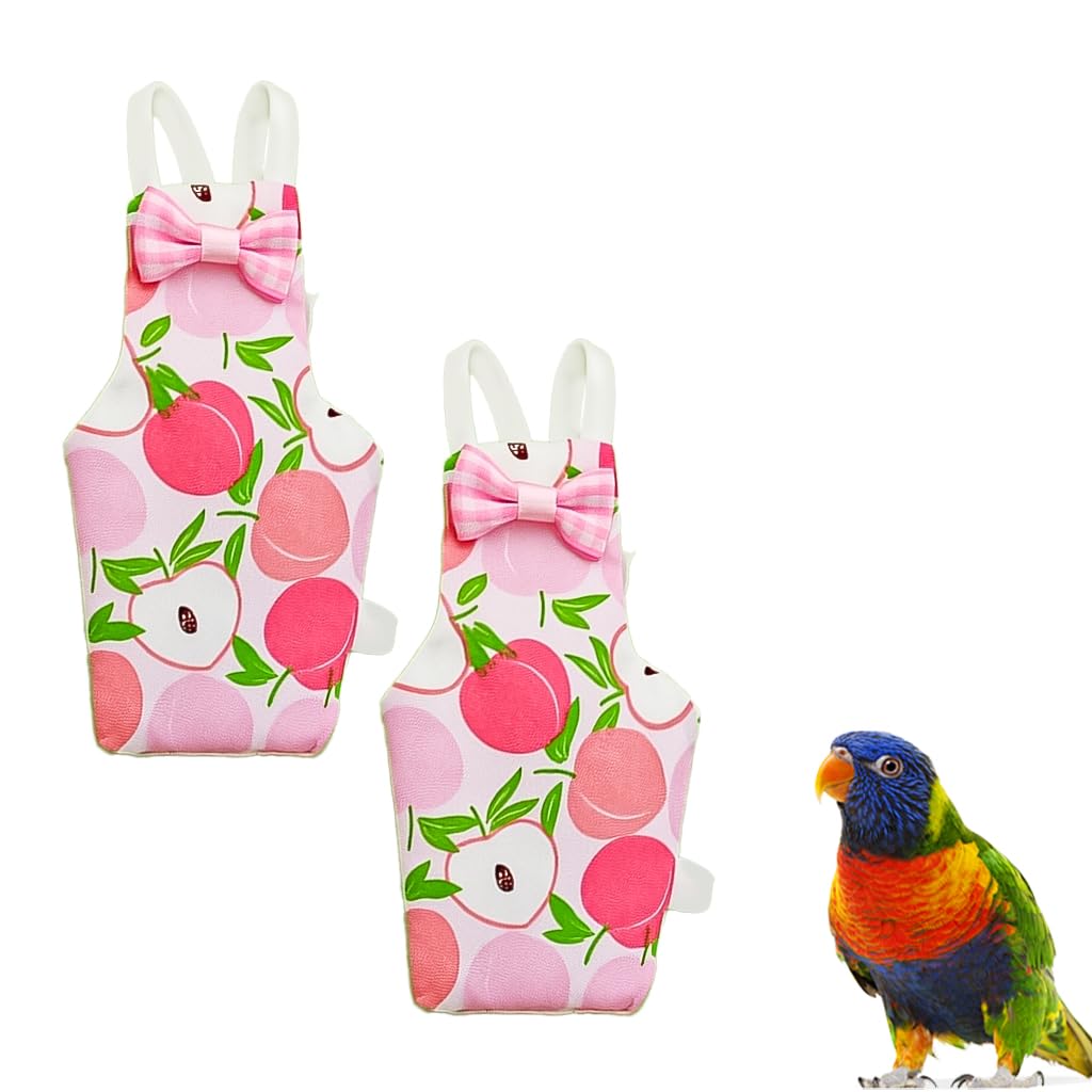 ZIBUYU® 2-Pack Bird Flight Suit Clothes, Waterproof Parrot Diaper with Cute Peaches Print Bowknot Design, Comfortable Pullover for Parakeets, Cockatiels, Budgies, Lovebirds & Small Birds(M Size)
