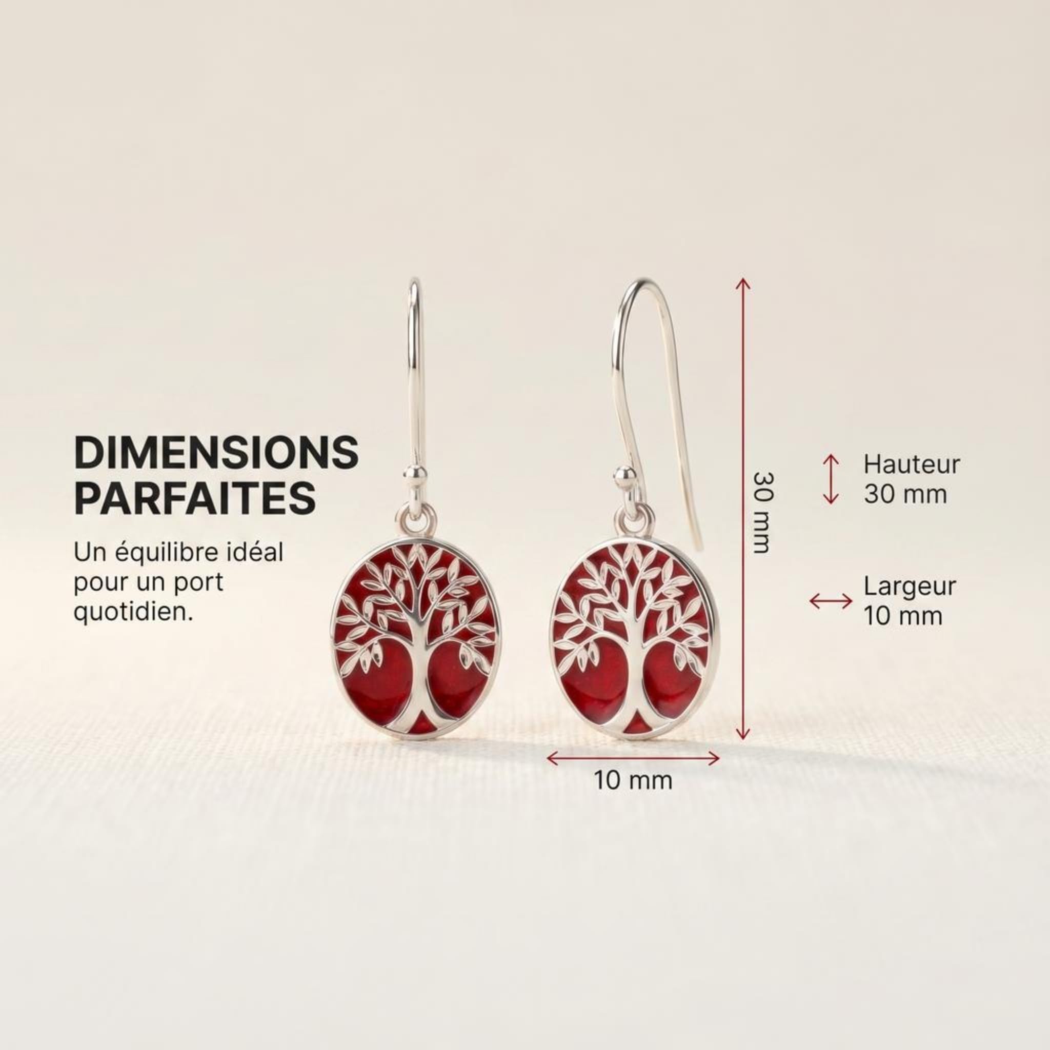 Aden Boucles Oreilles Argent 925 Corail Rouge Arbre Vie Ovale Crochet