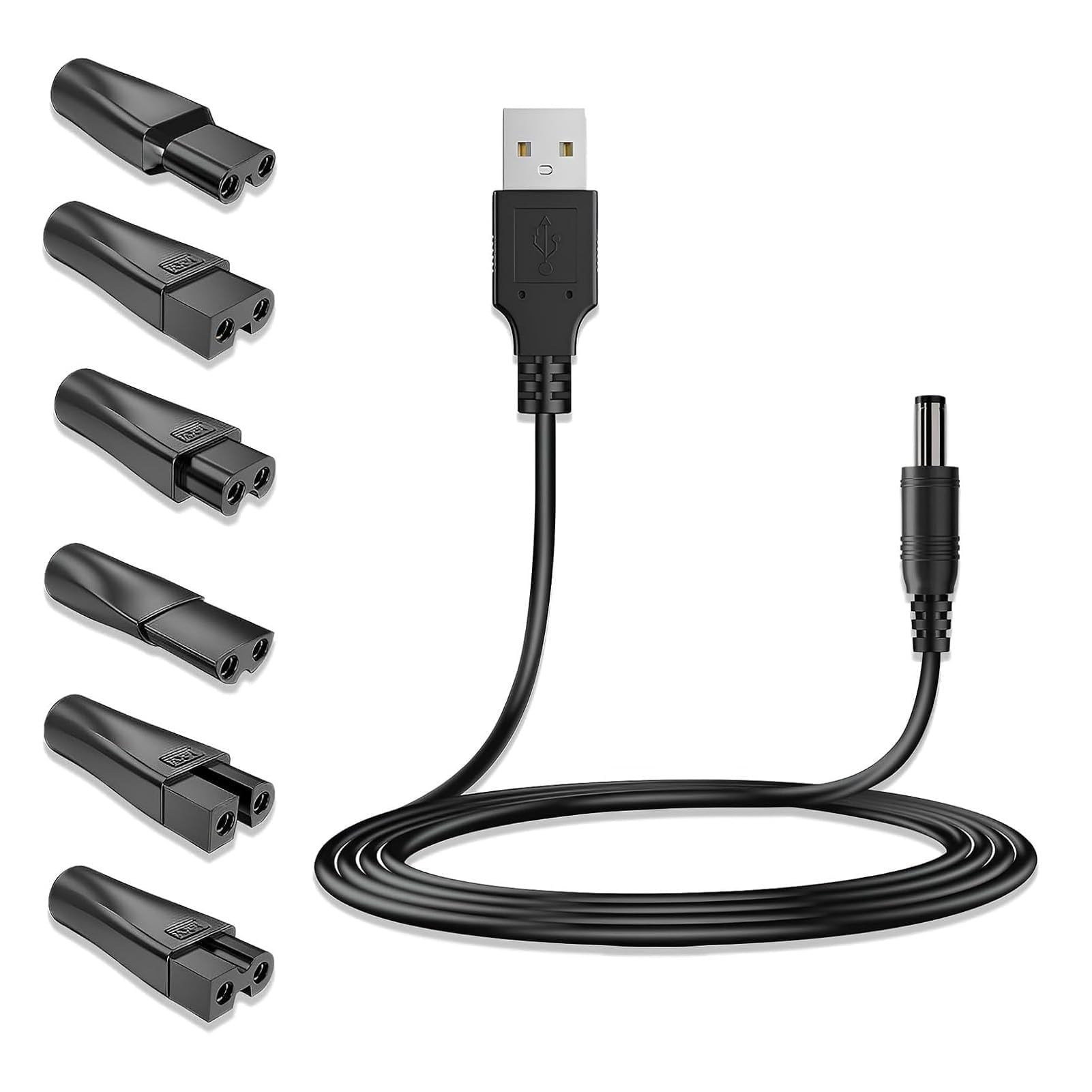 7 Pcs Shaver Cable Kit, USB Shaver Charger Cable with 6 Adapters for Electric Razors Beard Trimmers USB Shaver Charger, Ideal for Travel & Home Use, Durable & Portable Design