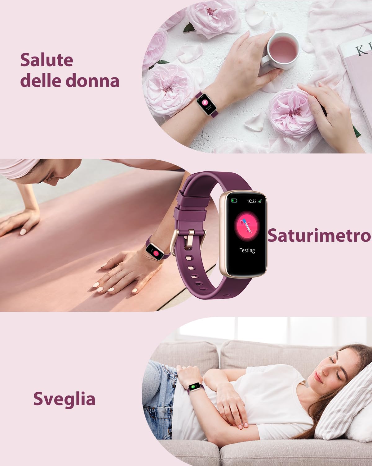 SHANG WING Orologio Smartwatch Donna Contapssi Fitness Piccolo Frequenza Cardiaca SpO2 Salute Donna Sfondo Personalizzabile Multisport Cronometro Notifiche Messaggi Android iOS Compatibile Viola
