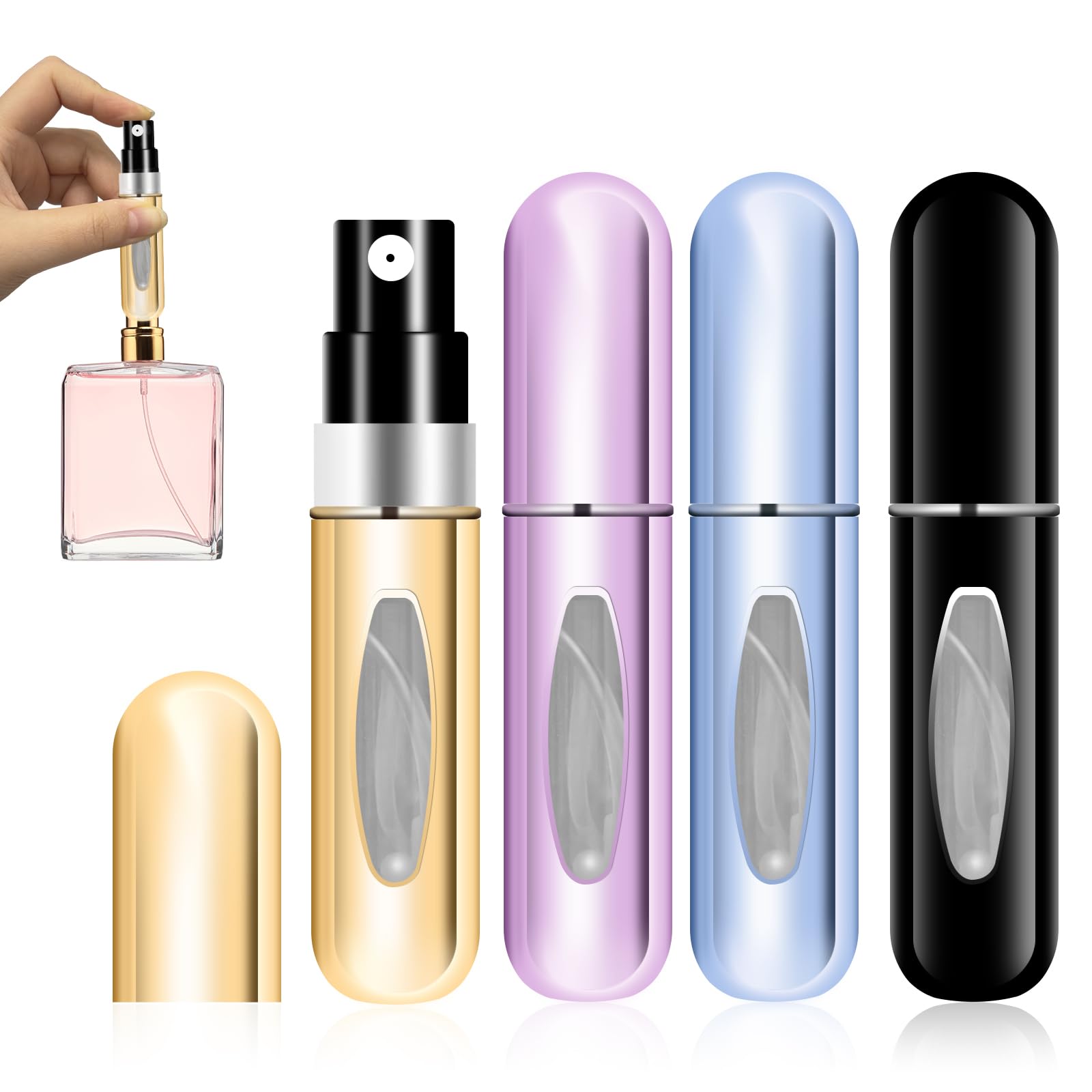 CNMTCCO Porta Profumo Da Viaggio, Confezione Da 4 Porta Profumo Da Borsetta, Porta Profumi Da Viaggio, Piccolo E Portatile, Adatto Per Viaggi Aerei, Borse, Viaggi (5 ml)