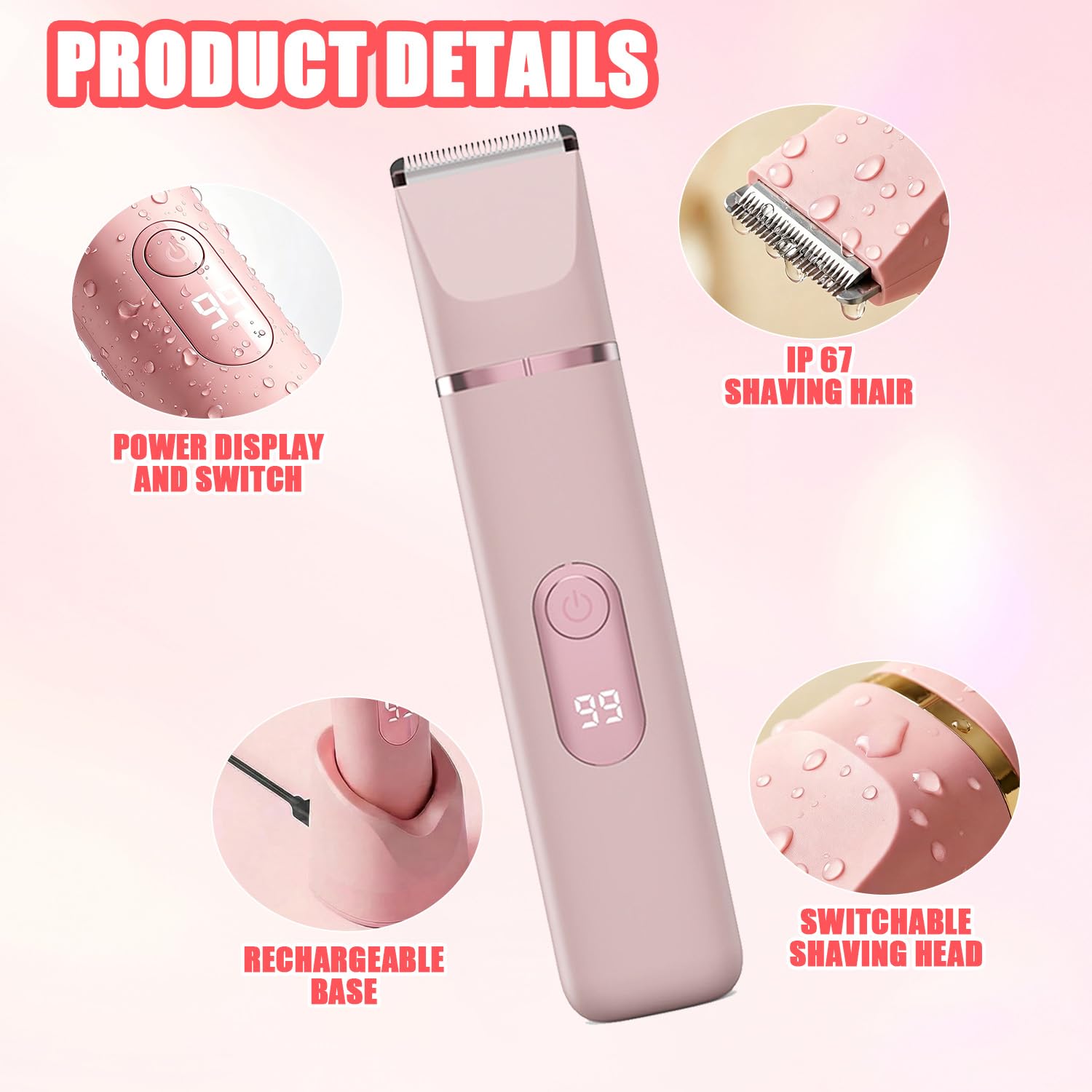 5-In-1 Rasierer Damen, Elektrisch Intimrasierer Für Frauen, Elektrischer Damenrasierer Gesichtshaarentferner,Für Körper Intimbereich Mit Led-Anzeige,IPX7 Wasserdicht Wiederaufladbar,Nass & Trocken
