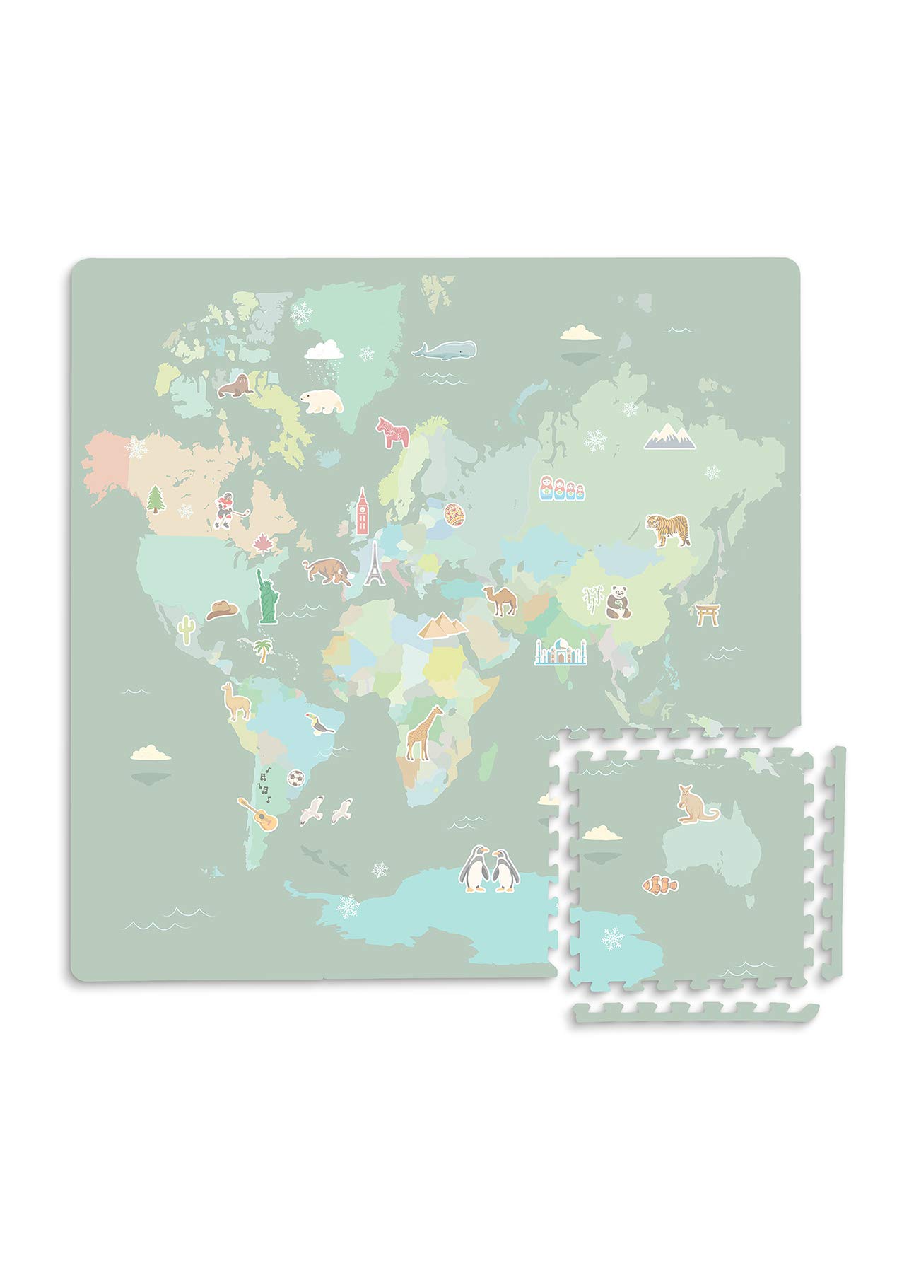 FloorPops FP3594 Around The World Interlocking Floor Tiles, Green