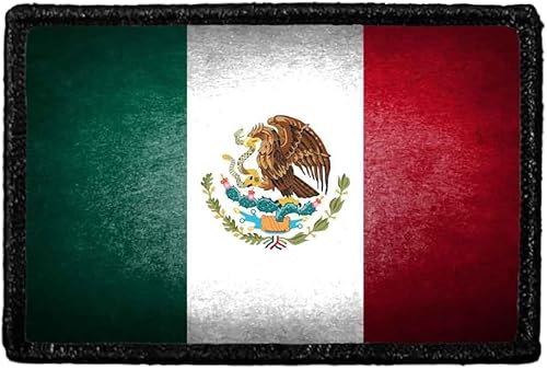Pull Patch - Bandera de México, color envejecido, fijación de velcro para sombreros, jeans, chalecos, abrigos, 2 x 3 pulgadas