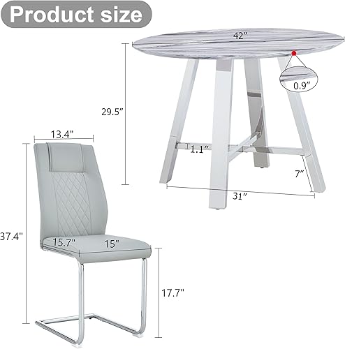 Miniatura 3 de Juego de 4 mesas de comedor redondas de 42 pulgadas para 4, juego de sillas de mesa de cocina modernas para 4 mesas de comedor de mármol sintético,