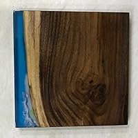 Vista 114 de Mesa de epoxi transparente, mesa de sofá con forma cuadrada, mesa auxiliar de resina de madera, mesa de centro de madera con borde natural para sala