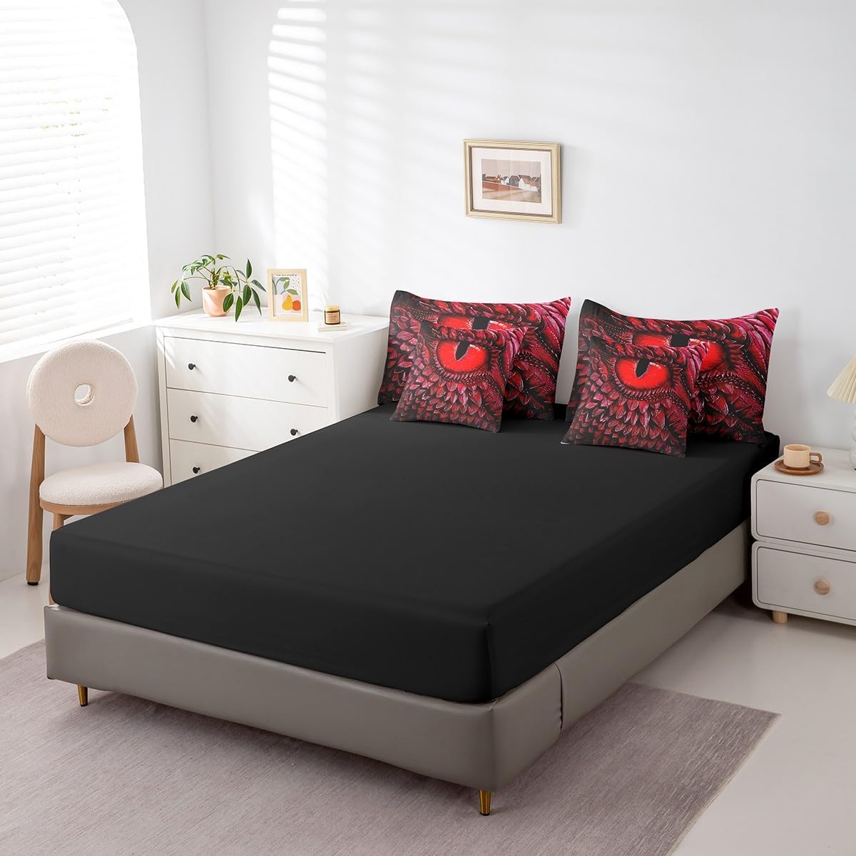 Erosebridal Red Dragon Eye Comforter Set 7 Piece Bed in a Bag Twin,Antique 3D Dragon Gothic Bedding Sets Mythical Animal Sheet Set with Comforter