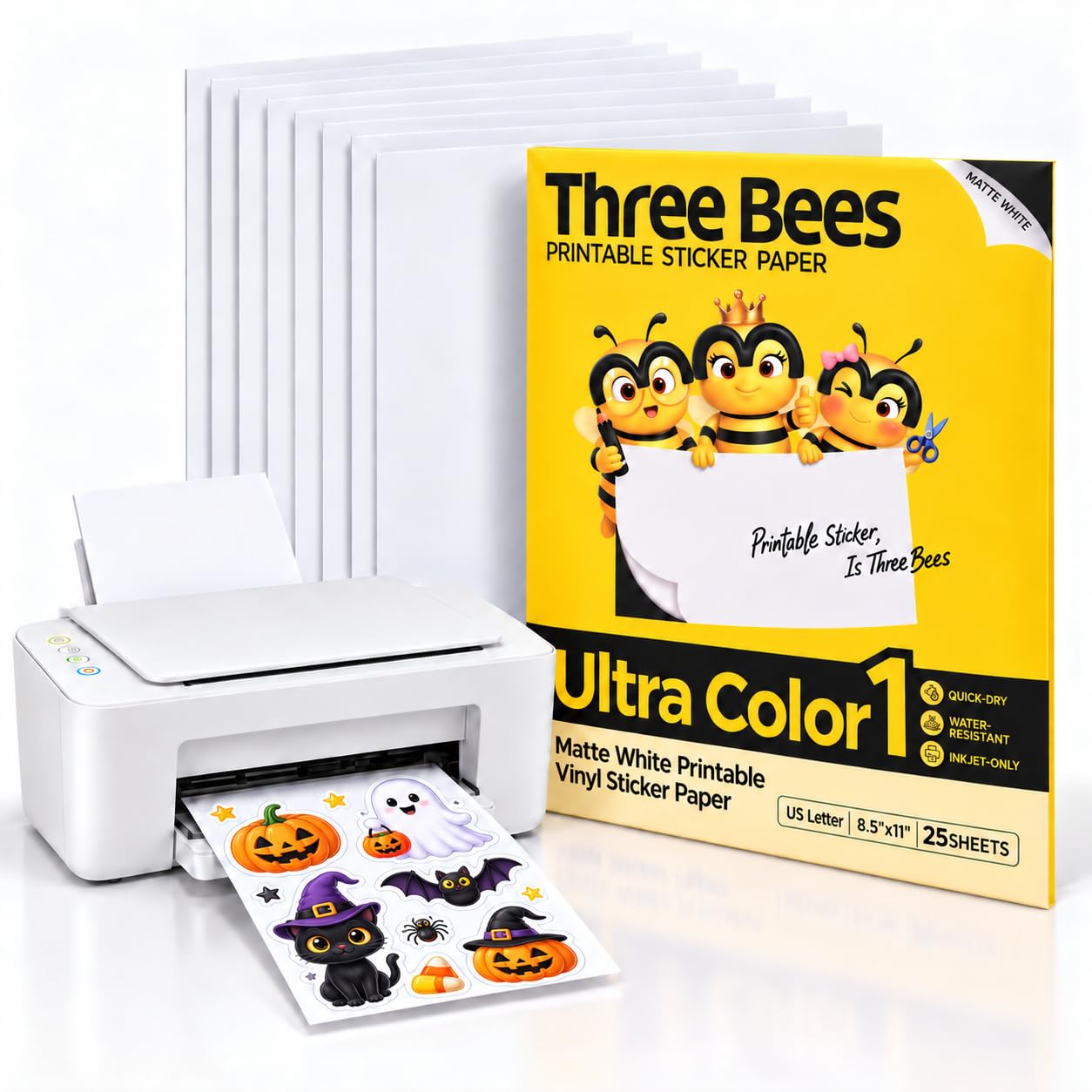 Printable Vinyl Sticker Paper for Inkjet Printer, Matte White, 25 Sheets