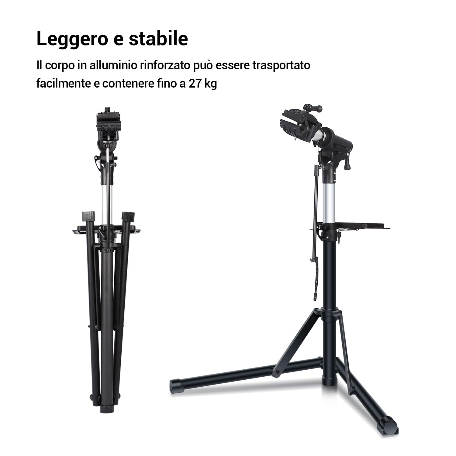 Sportneer Cavalletto Manutenzione Bici, Cavalletto per Riparazione delle Biciclette, Max 27 kg, Cavalletto Bici in Alluminio, Regolabile in Altezza Ruotabile a 360 °, Adatto per Mountain Bike e-Bike
