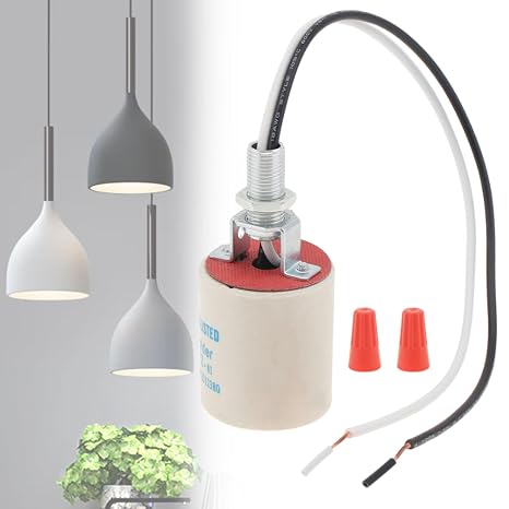 RTNLIT Ceramic E26 Light Socket with 10 Wire Lead, 1-Pack