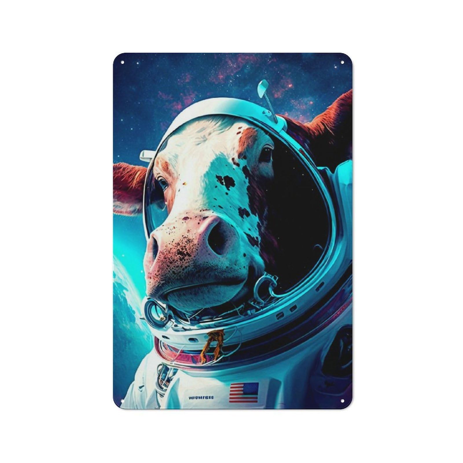 Junmoney Cow Astronaut Metal Sign 30X20cm With For Hallway Wall, Rustic Decor, For Furnishing A New Hallway With Rustic Decor