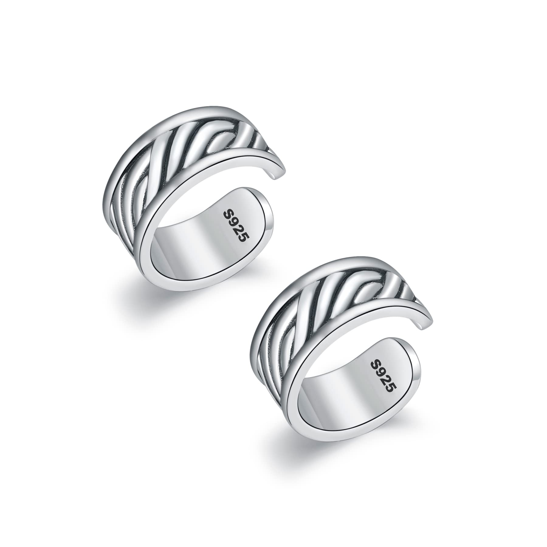 CHIC &amp; ARTSY 925 Sterling Silver Ear Cuffs for Women, Non Piercing Clip On Cartilage Cuffs, Adjustable Fake Conch &amp; Helix Earrings, Gold Plated &amp; Oxidized Various Styles