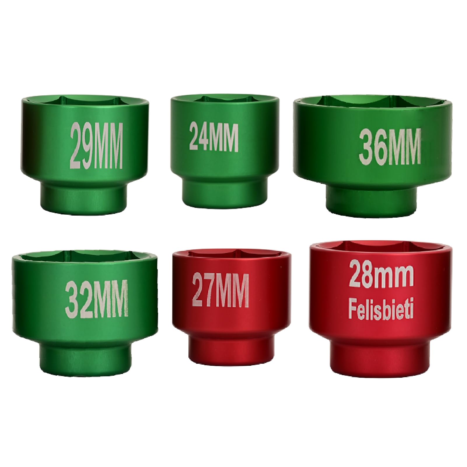 Felisbieti Oil Filter Socket Set, Oil filter Removal Tool. 6 pieces 3/8" Drive, metric size 36mm 32mm 29mm 28mm 27mm 24mm Socket Fuel Filter/Oil
