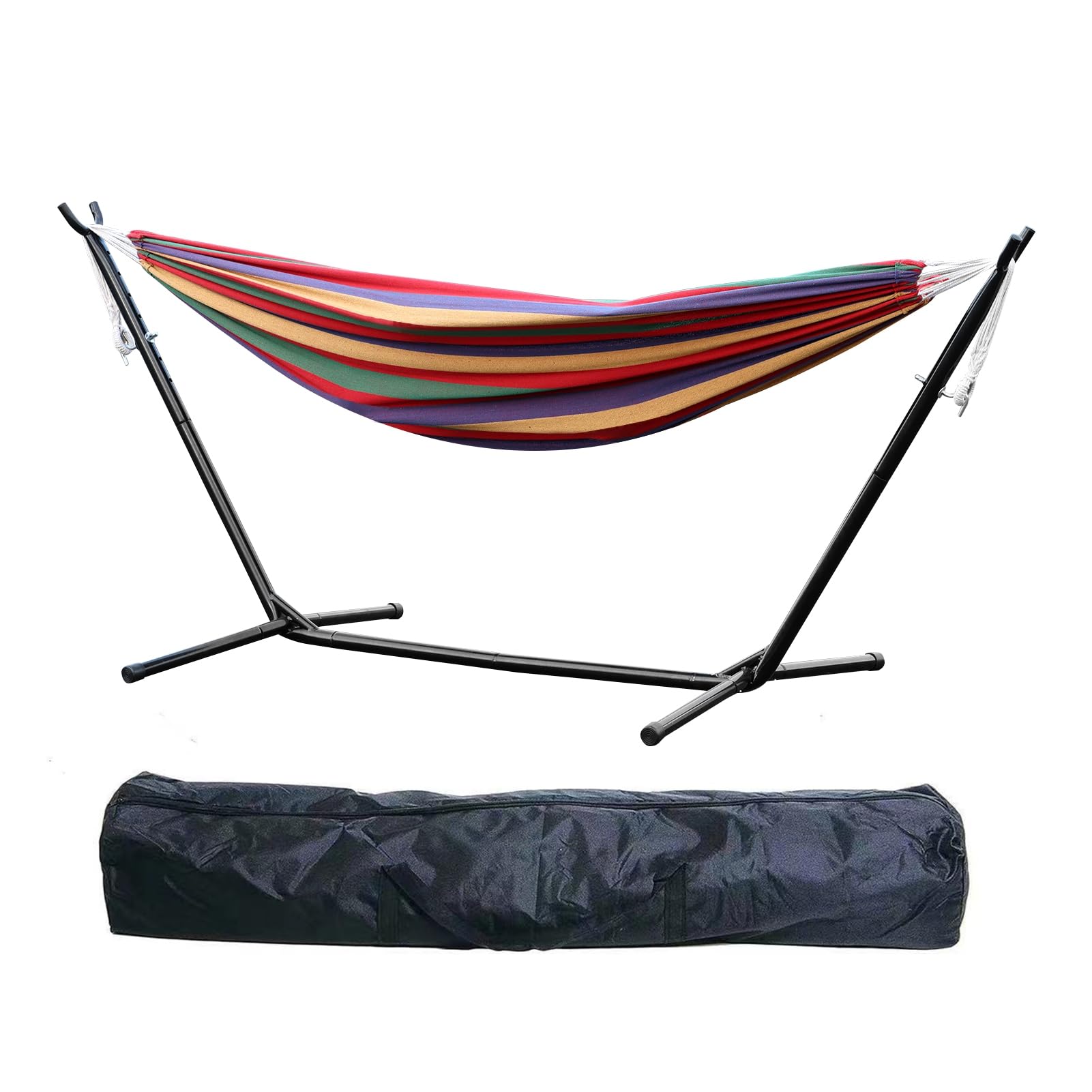 Cadciehe Red Portable Double Hammock With Space Saving Metal Stand, 2 Person Heavy Duty Hamacas Con Base 450 Lb Capacity Indoor Hammock Stand With Carrying Bag