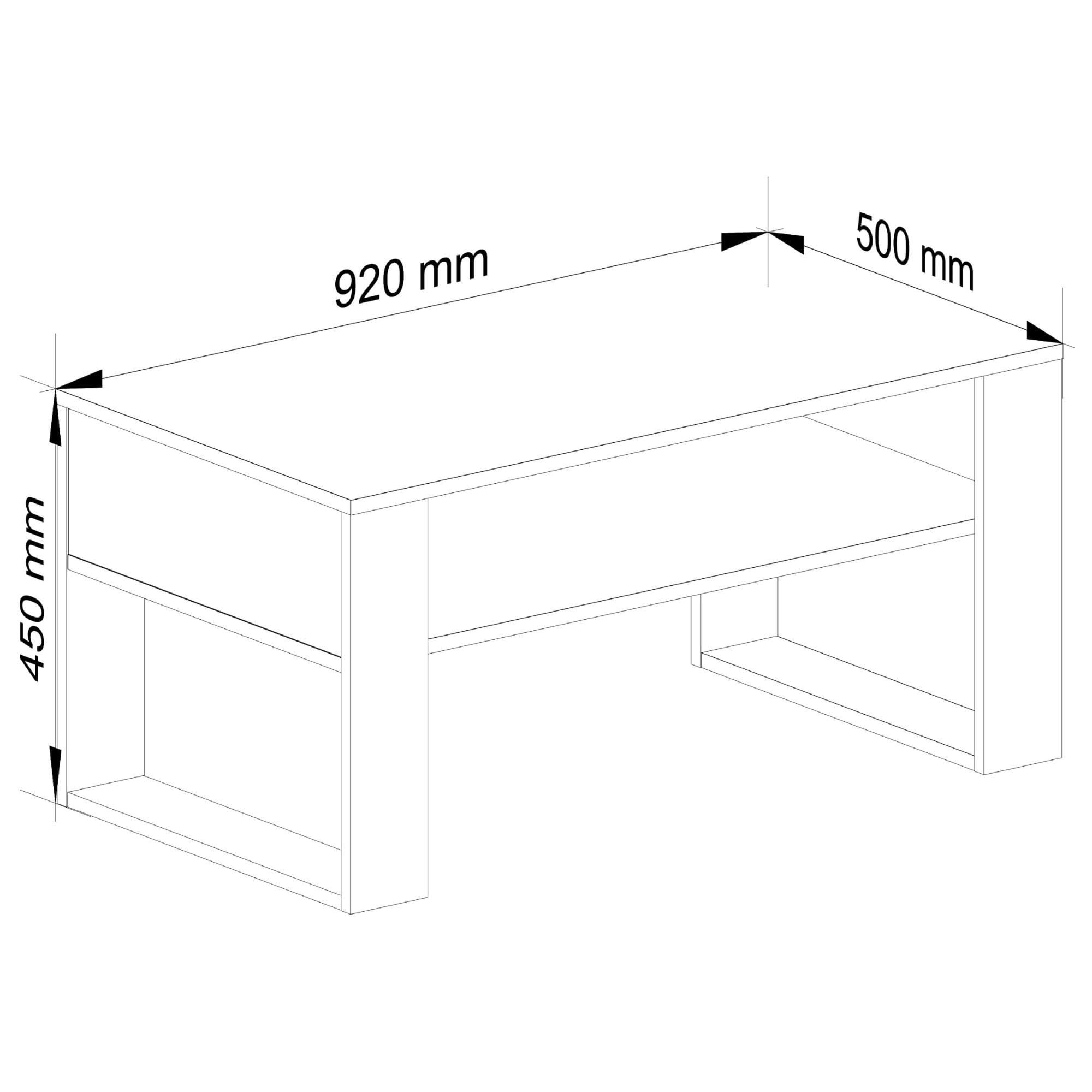 AKORD | Tavolino da Salotto in Legno - DOMI | Tavolo da Caffè con gambe un Ripiano | Coffee Table | Tavolini Basso Moderno | Arredamento Casa | 92 x 45 x 53 cm | Rovere Artigianale & Nero Frontale