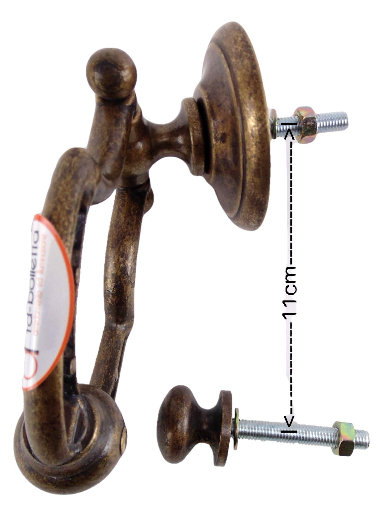 Battente porta,batacchi,battente ottone btm4 Misure:H battente tot 16,5cm,larghezza 11cm,distanza tra i 2 perni 11cm,misure perni Ø 8mm,lunghezza 5,5cm