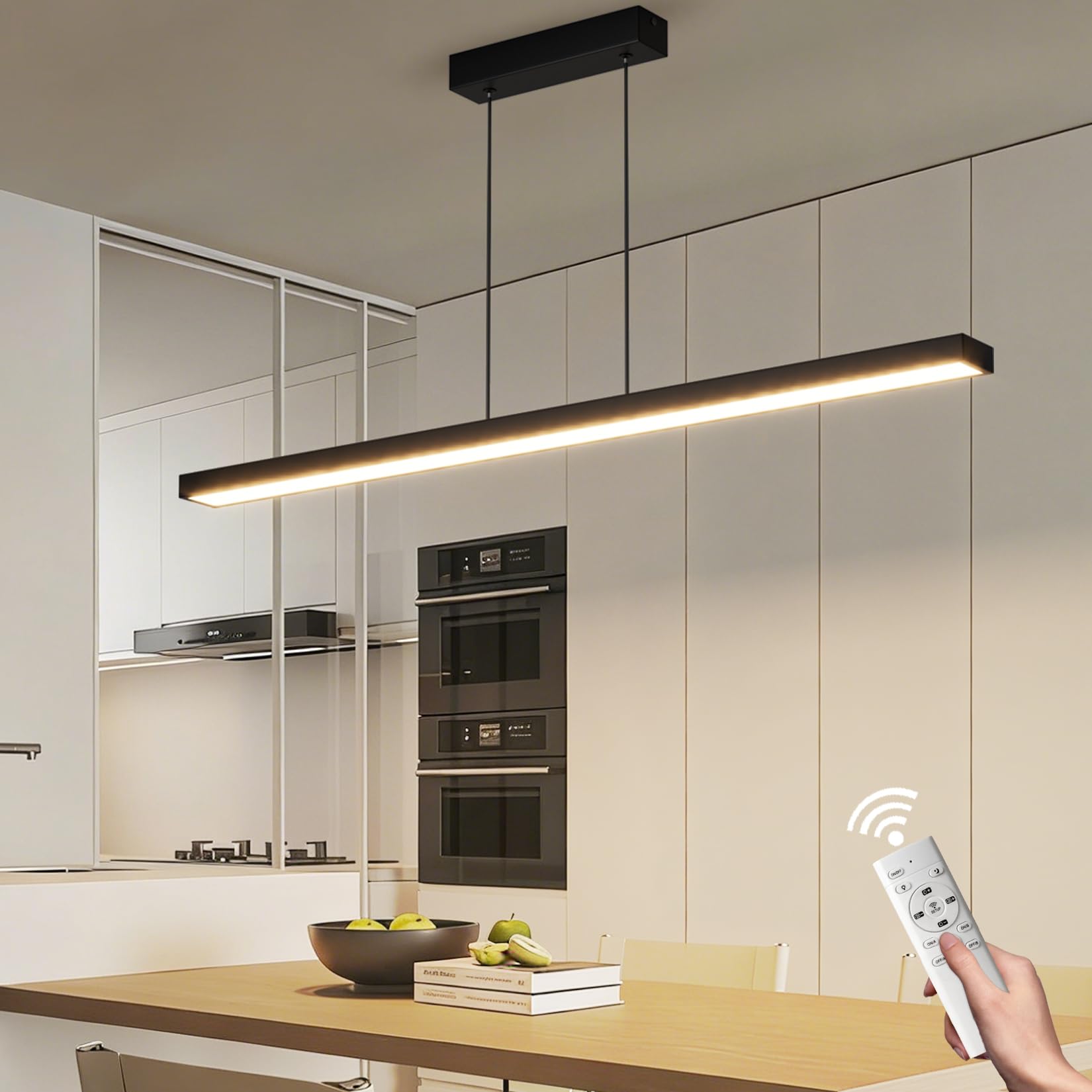 Luce a Sospensione LED, 100cm/36W, 3000K-6000K Tre Temperature di Colore Regolabili con Telecomando, Lampada Sospensione Lineare per Sala Da Pranzo, Soggiorno, Nero