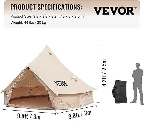 Miniatura 7 de Happybuy Canvas Bell Tent 4 Seasons Breathable 100 Cotton Canvas Yurt Tent - wStove Jack Luxury Glamping Tent Waterproof Canvas Tents for Family