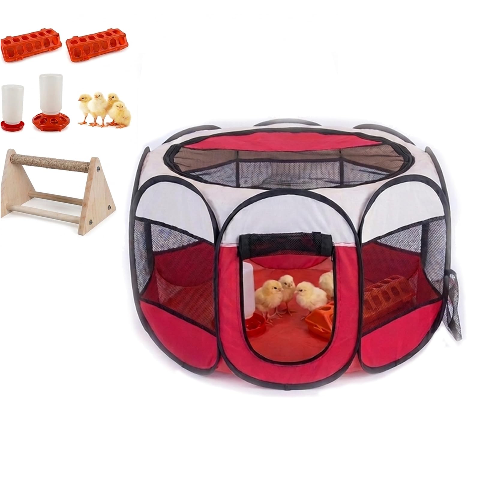 Criadora de Pollitos Caja de Cría Plegable, Kit de Inicio con Bebedero 1000ml Comedero y Percha Corral Gallinero Portátil para Polluelos Patos Conejos y Cachorros