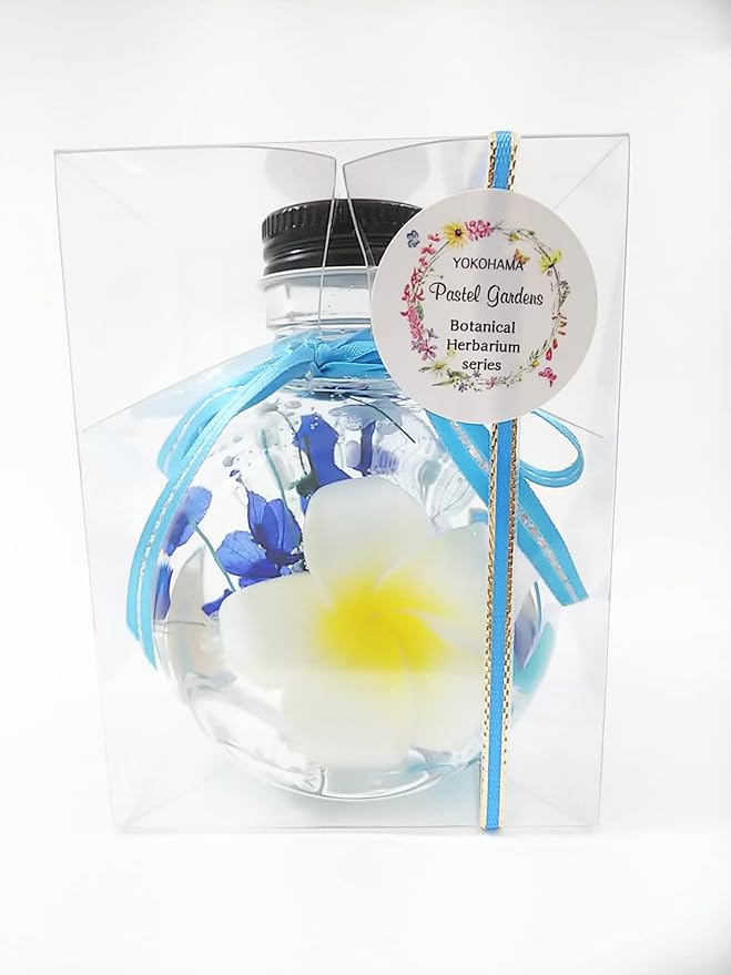 Amazon Pastel Gardens ハーバリウム 貝殻の碧いハワイアンハーバリウム ブルー プルメリア 100ml ネコ瓶 ボトル 夏 の インテリア雑貨 誕生日 記念日 プレゼント プリザーブドフラワー オンライン通販