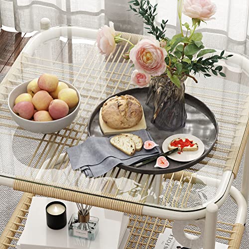 Lovinouse Night Stand 2 Pcs，2 Layers Indoor Modern Glass Rattan End Table Coffee Table, Outdoor Waterproof Side Table Bedside Furniture With Adjustable Feet For For Living Room, Bedroom, White #TOP7
