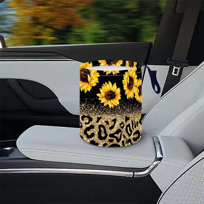 Image of Portable Reusable Waterproof Car Trash Bin, Multipurpose Vehicle Organizer, Road Trip Essentials (Sunflower)