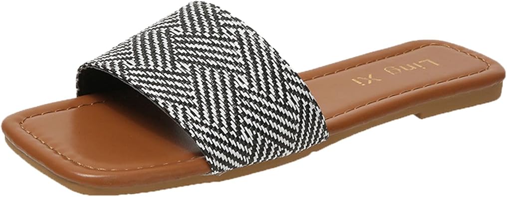 Generic Women Slippers Fashion New Pattern Simple Large Open Toe Flat Sole Slippery Comfort Sandals Bow Slides Women Black, 8