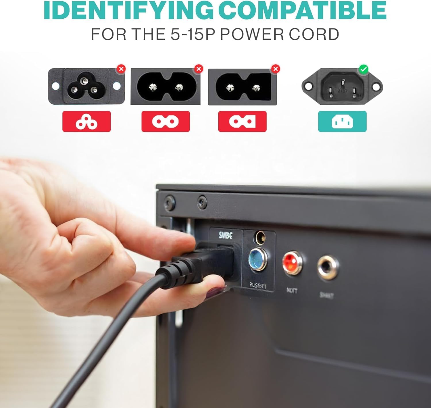 3 Prong Power Cord 15ft Long C13 Universal AC Electric Cable Replacement for Computer, Monitor, Printer, Desktop, PC, PSU Power Supply - Image 2