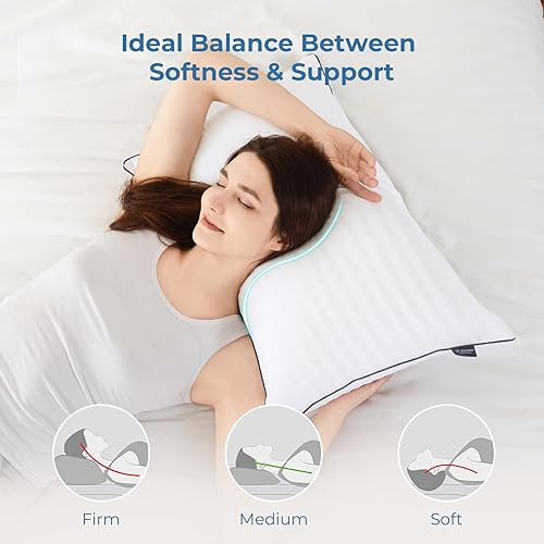 Miniatura 4 de GOHOME Juego de 4 almohadas de tamaño estándar, almohadas de cama para dormir, paquete de 4, almohadas de hotel de apoyo refrescante con relleno