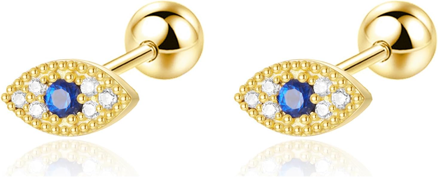 20G Tiny Evil Eye Stud Earrings for Women Silver Plated Hypoallergenic Cute Mini Small Screw Back Studs Cartilage Tragus Long Post Dainty Minimalist Jewelry Gifts