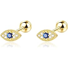 20G Tiny Evil Eye Stud Earrings for Women Silver Plated Hypoallergenic Cute Mini Small Screw Back Studs Cartilage Tragus Long Post Dainty Minimalist Jewelry Gifts