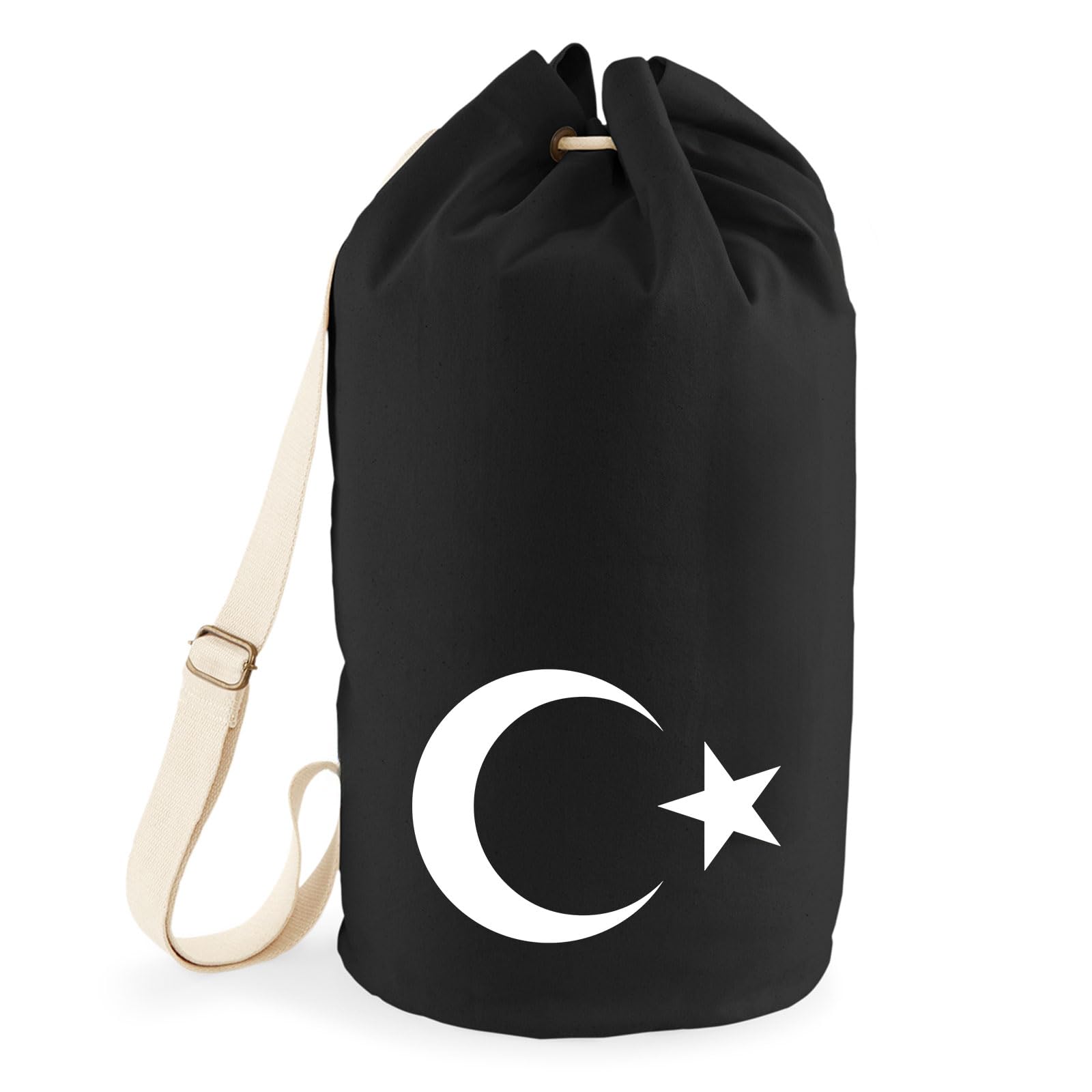 Huuraa Seesack Türkei Halbmond und Stern 20 Liter Black Baumwolle Rucksack Geschenkidee