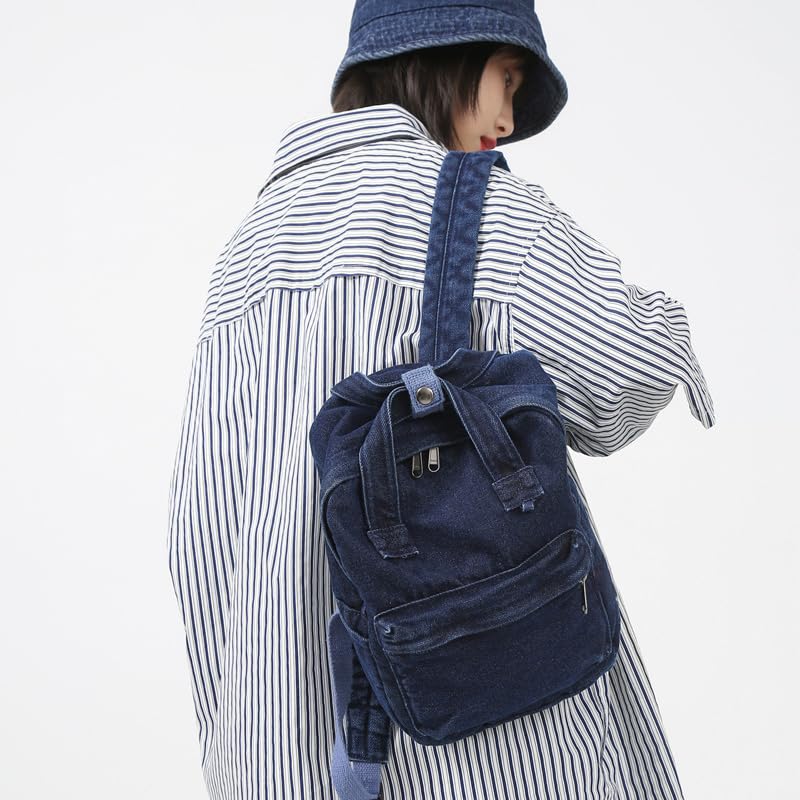 Image of MaxxCloud Vintage Denim Laptop Backpack Casual Canvas Daypack Handbag Purse Lightweight Rucksack Shoulder Bag