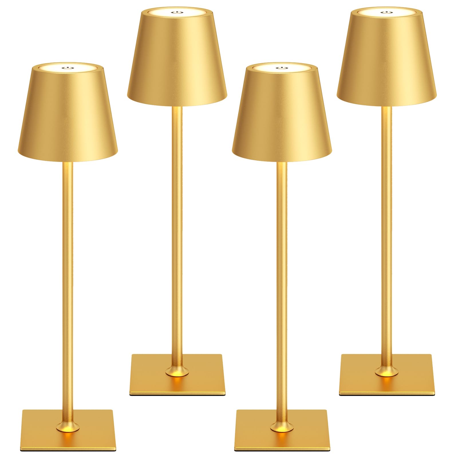 Kakanuo Gold Cordless Rechargeable Table Lamp 5000mAh Battery Operated Lamps, 3 Colors Stepless Dimming Touch Lamp for Dining, Living Room, Outdoor Patio, Kitchen Counter, 4 Pack