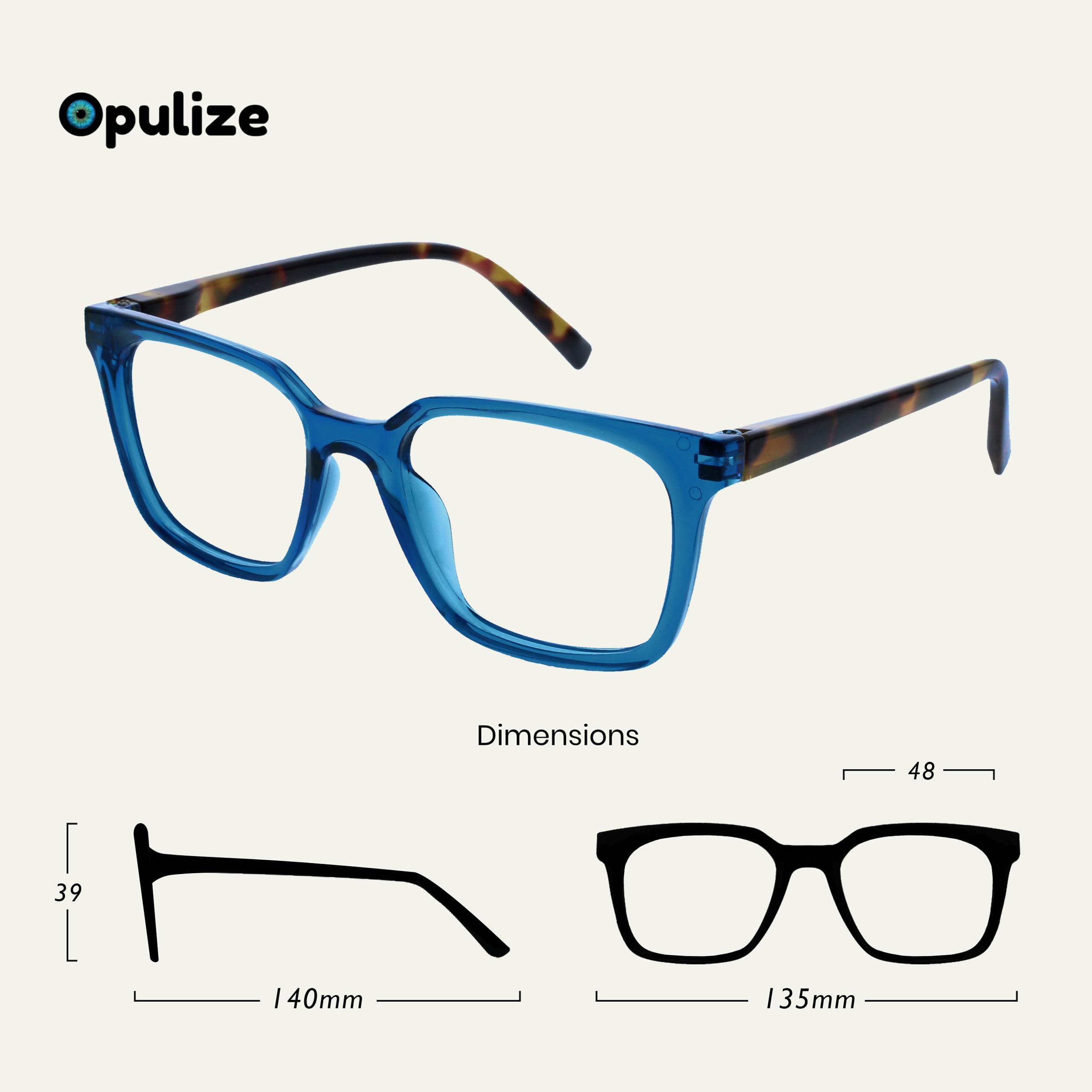 OPULIZE KOI Reading Glasses 2 Pack - Large Rectangular Frame - Blue-Clear - Mens Womens - Spring Hinges - RR50-3C - +2.00 - Image 2
