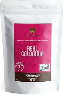 Colombian Ground Coffee 227g - Medium Roast - For French Press Cafetiere Filter Drip V60 Aeropress - Brown Bear Colombia A...