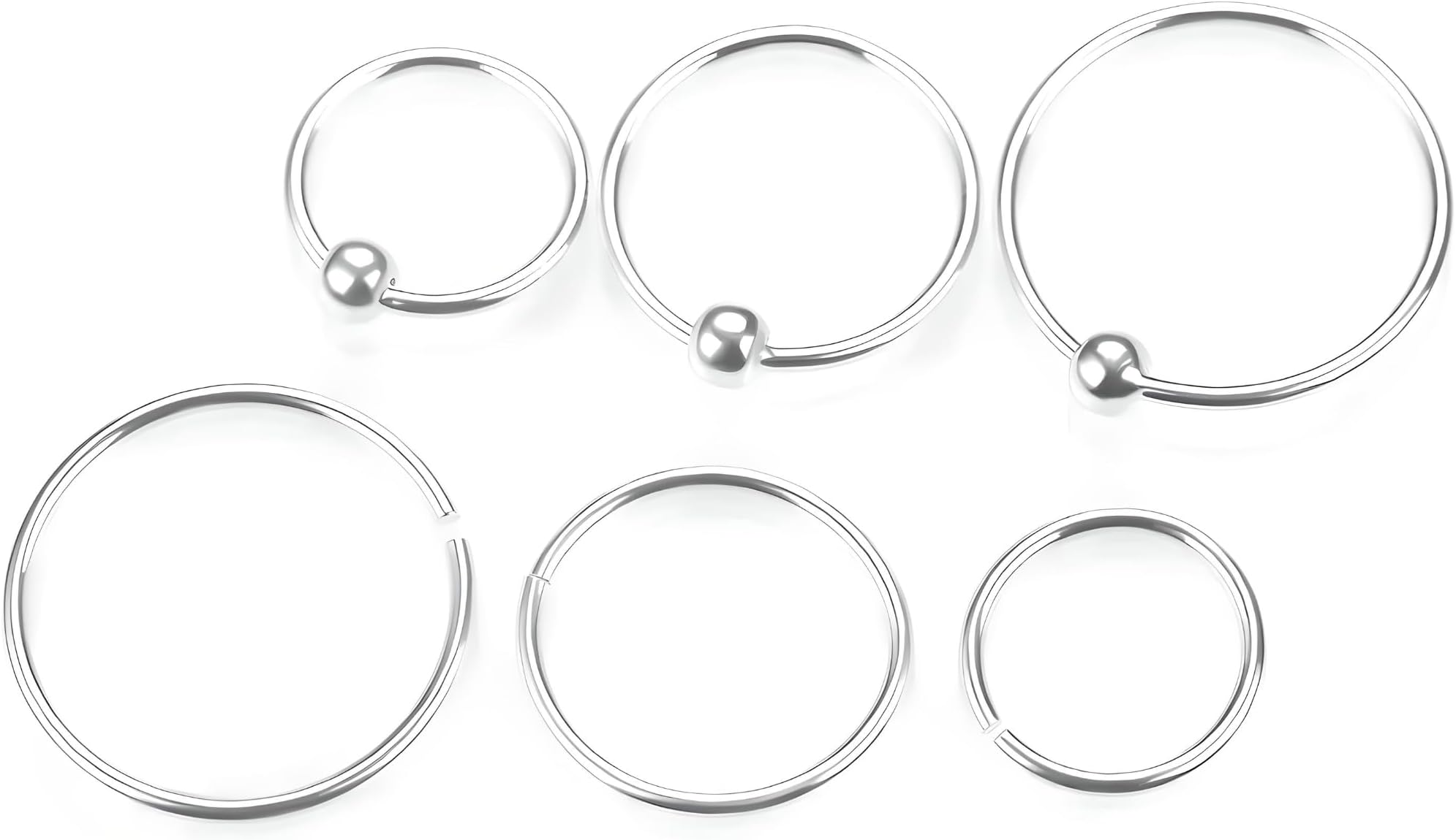 925 Sterling Silver Nose Ring Hoop – Tiny Thin Ball Closure Rings for Nose, Septum, Tragus, Helix, Cartilage & Lip Piercings – 6mm / 8mm / 10mm – 0.8mm Wire – Unisex Hypoallergenic Jewelry