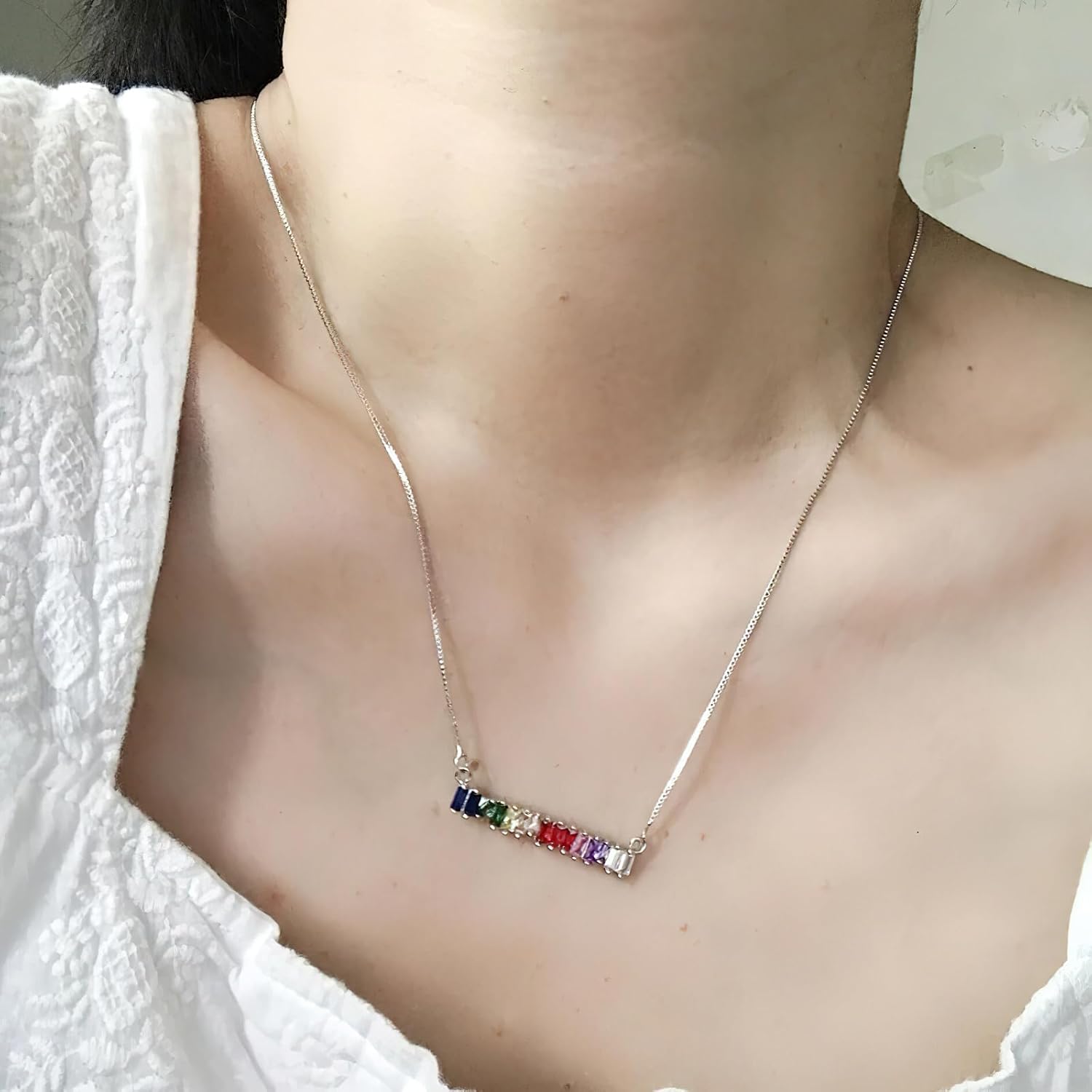 925 Sterling Silver Rainbow Color Necklace Pendant For Women - Rainbow Choker For Women, Rainbow Crystal Necklace, Rainbow Necklace Colorful Crystal Gold, Gift For Women
