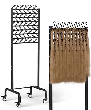 90 Pegs Braiding Hair Rack, Adjustable Metal Hair Separator Stand with Wheels, Hair Extension Holder for Hair Stylists, Braiders, Home, Salon, Beauty School, Black