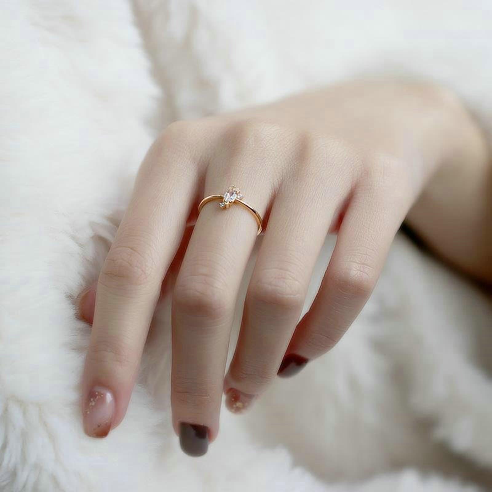 KnSam Gioiello in oro reale Au 375/585/750, anello solitario sottile con moissanite taglio marquise, anello di fidanzamento in oro giallo 9 K/14 K/18 K, misura 47-65