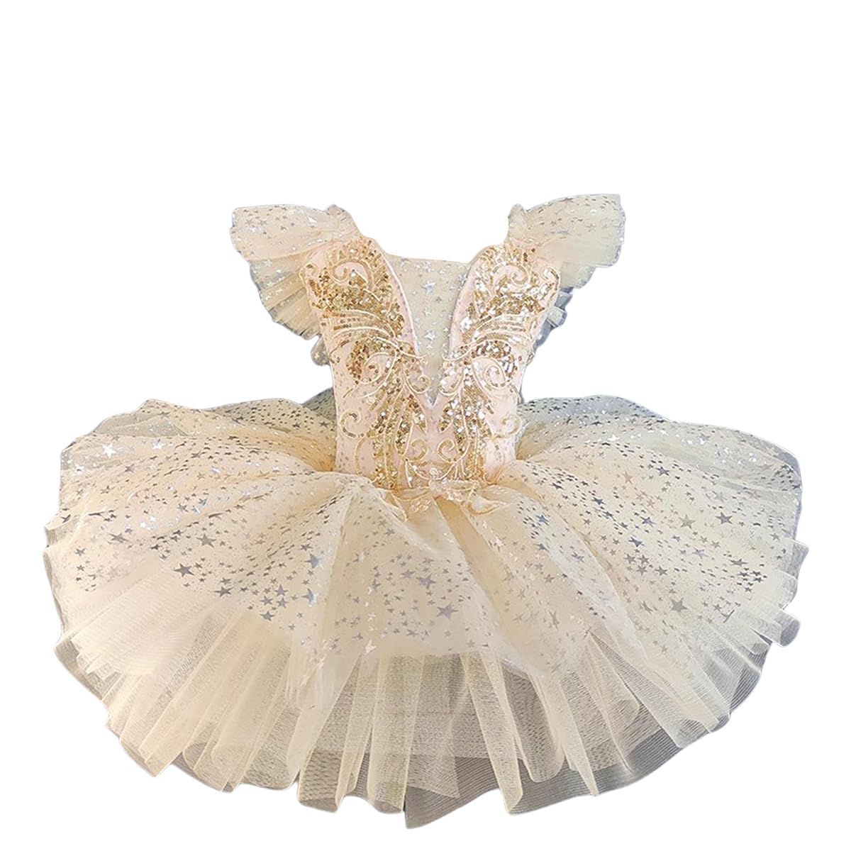Dziecięcy trykot baletowy tutu, spódniczka z cekinami, łabędź, sukienka księżniczki, strój do tańca, 130 cm, beżowy