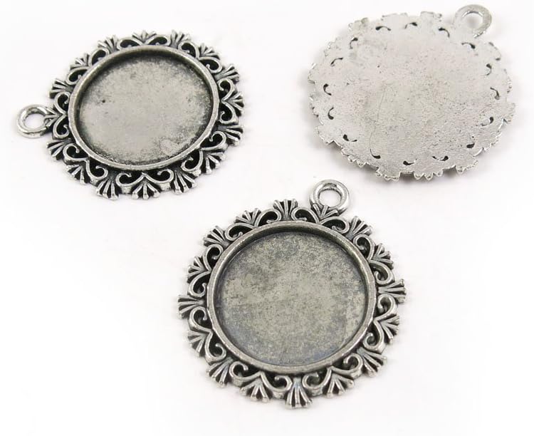90 Pieces Wholesale Supplies Ancient Silver Fashion Jewelry Making Charms Findings W-A1160 Round Setting Cabochon Frame Pendant Craft DIY Vintage Alloys Necklace Bulk Supply Accessoires