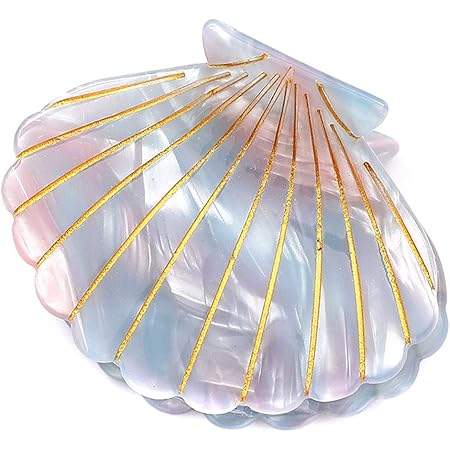 Women Fashion Shell Shape Claw Clips Acrylic Resin Jaw Clip Hair Clamps Marble Pattern Hairpins Hair Accessories (Light blue)